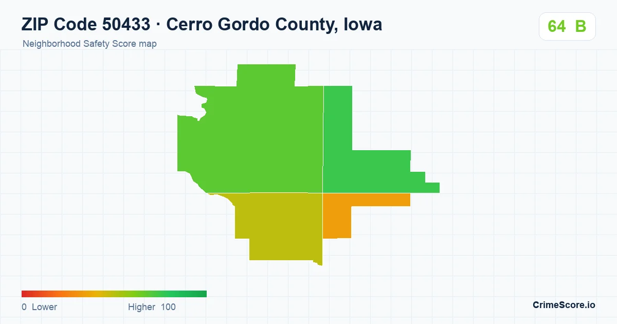ZIP Code 50433 in Cerro Gordo County, Iowa neighborhood Safety Score map