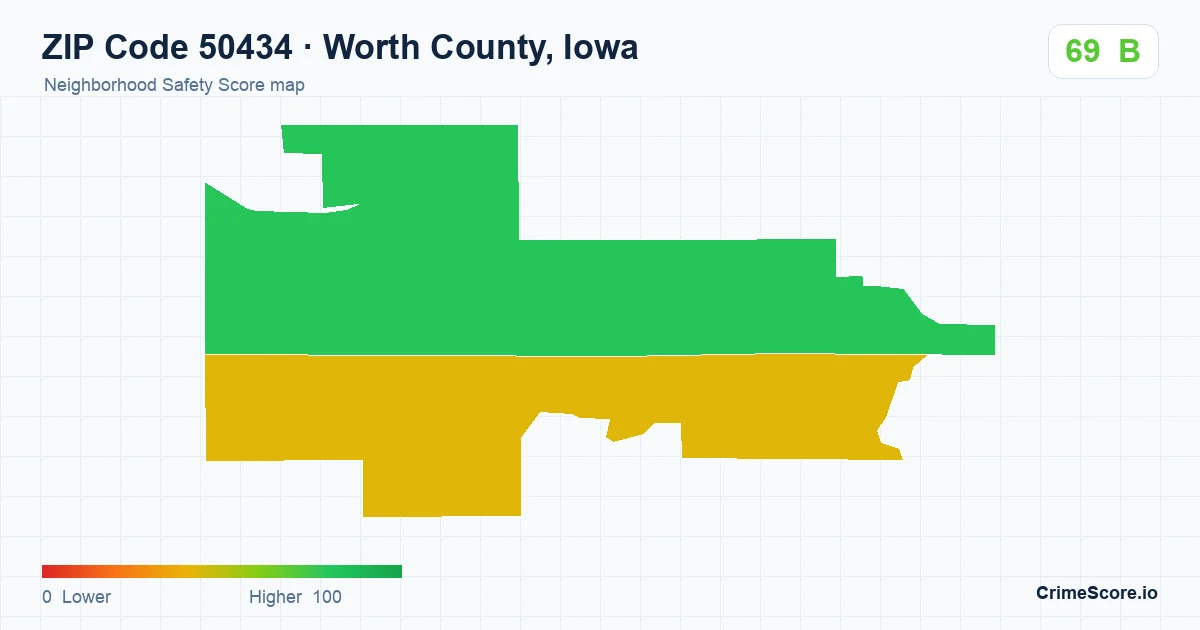 ZIP Code 50434 in Worth County, Iowa neighborhood Safety Score map