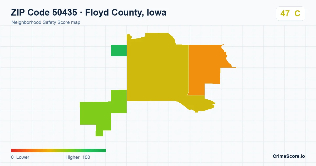 ZIP Code 50435 in Floyd County, Iowa neighborhood Safety Score map