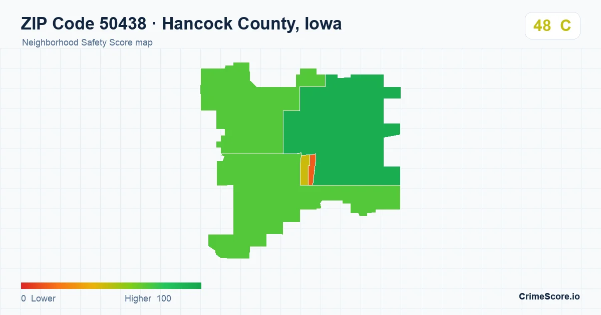 ZIP Code 50438 in Hancock County, Iowa neighborhood Safety Score map