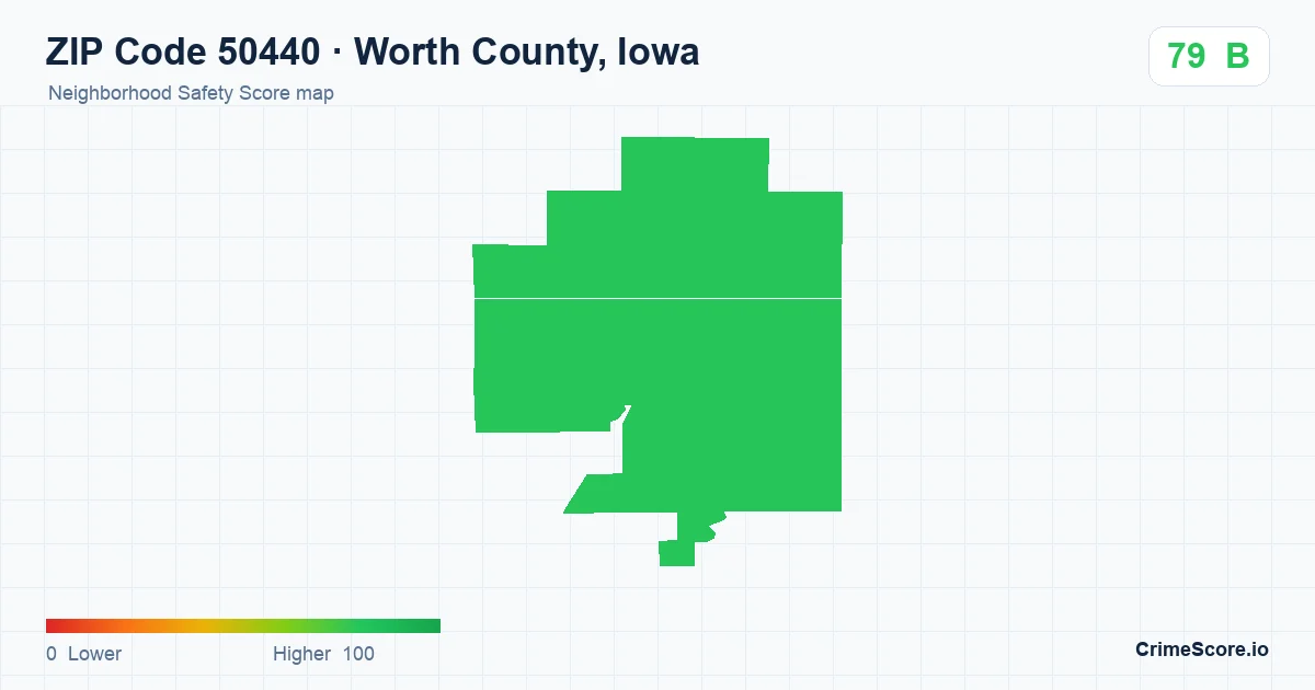 ZIP Code 50440 in Worth County, Iowa neighborhood Safety Score map