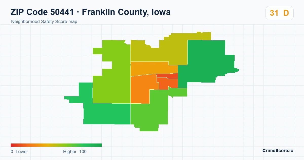 ZIP Code 50441 in Franklin County, Iowa neighborhood Safety Score map