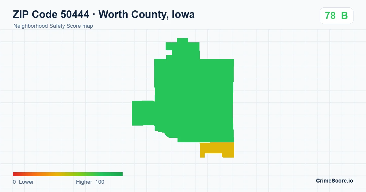 ZIP Code 50444 in Worth County, Iowa neighborhood Safety Score map