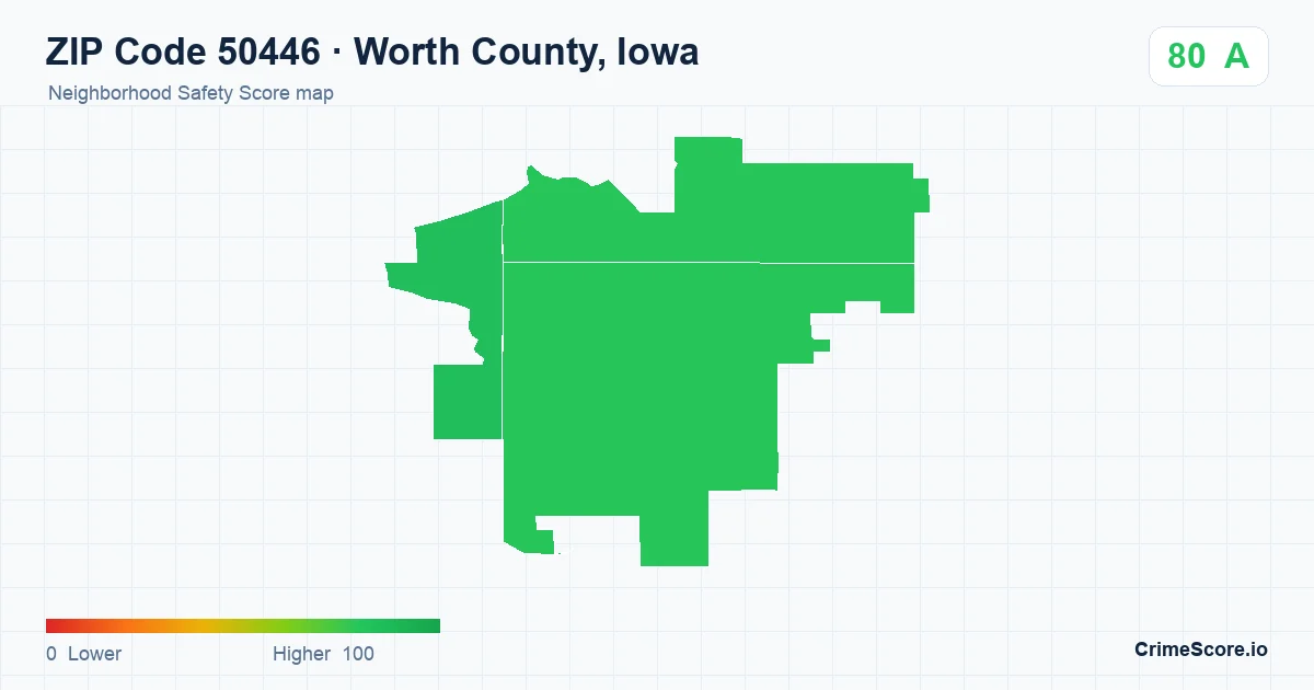 ZIP Code 50446 in Worth County, Iowa neighborhood Safety Score map