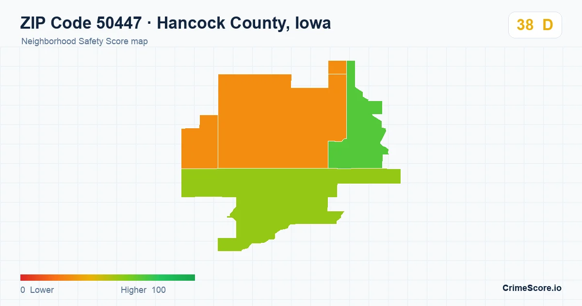 ZIP Code 50447 in Hancock County, Iowa neighborhood Safety Score map