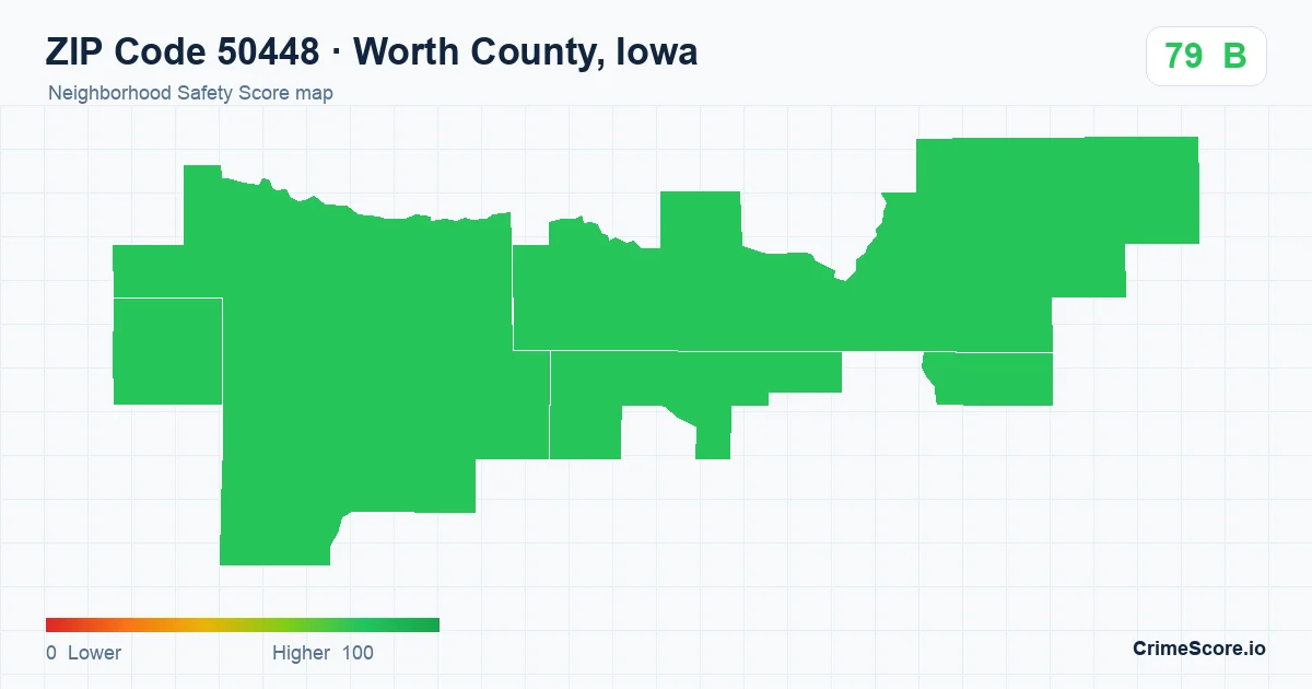 ZIP Code 50448 in Worth County, Iowa neighborhood Safety Score map
