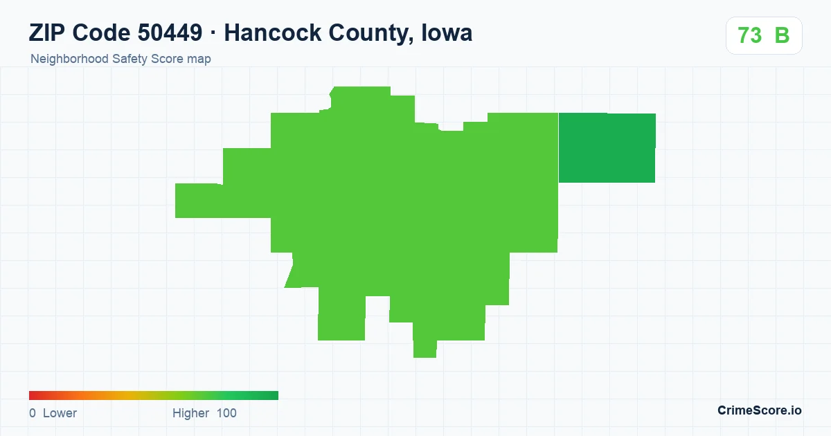 ZIP Code 50449 in Hancock County, Iowa neighborhood Safety Score map