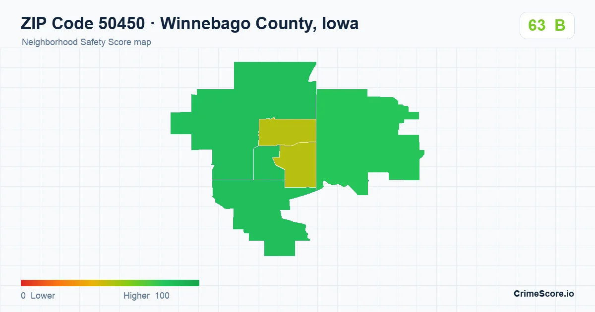 ZIP Code 50450 in Winnebago County, Iowa neighborhood Safety Score map