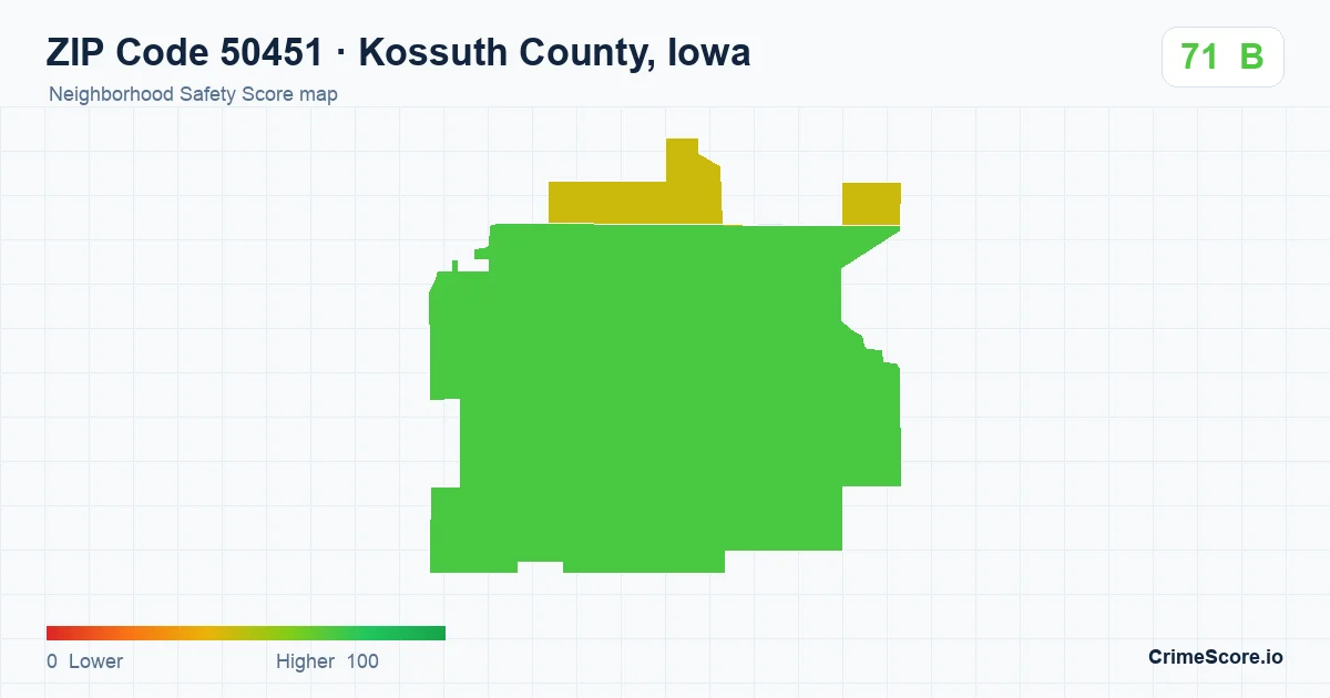 ZIP Code 50451 in Kossuth County, Iowa neighborhood Safety Score map