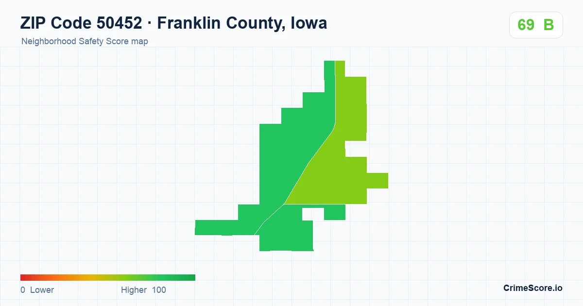 ZIP Code 50452 in Franklin County, Iowa neighborhood Safety Score map