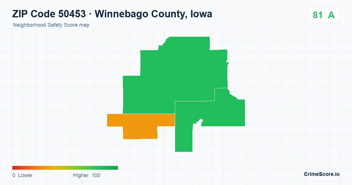 ZIP Code 50453 in Winnebago County, Iowa neighborhood Safety Score map