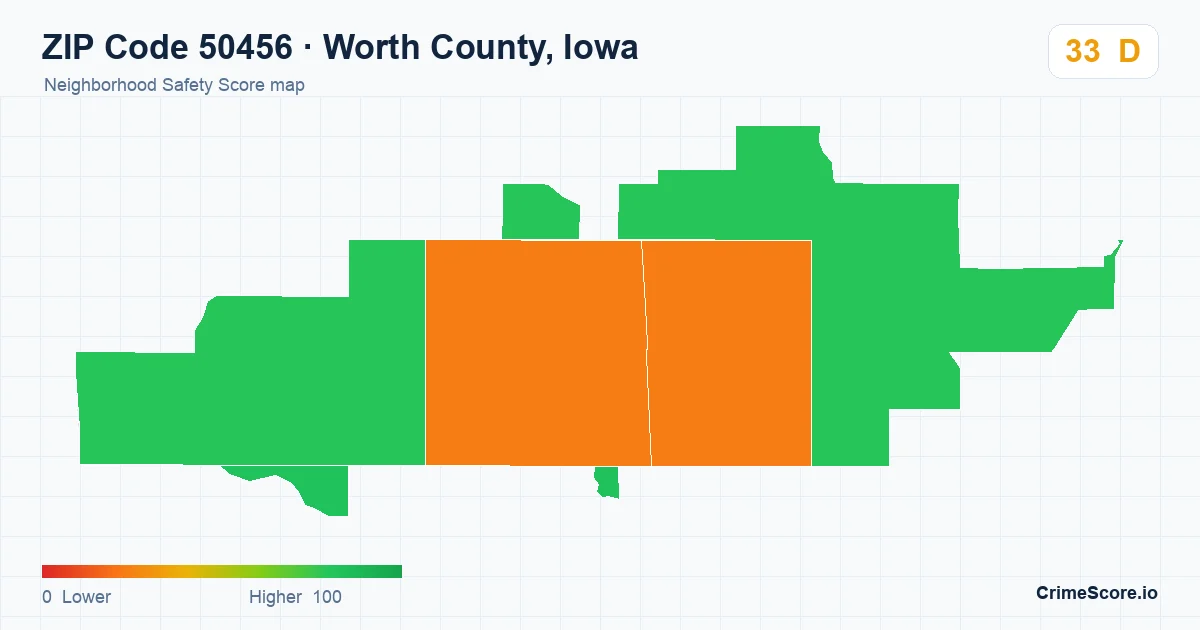 ZIP Code 50456 in Worth County, Iowa neighborhood Safety Score map