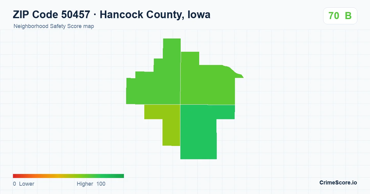 ZIP Code 50457 in Hancock County, Iowa neighborhood Safety Score map