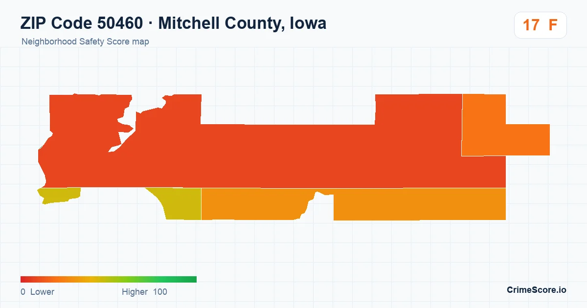 ZIP Code 50460 in Mitchell County, Iowa neighborhood Safety Score map