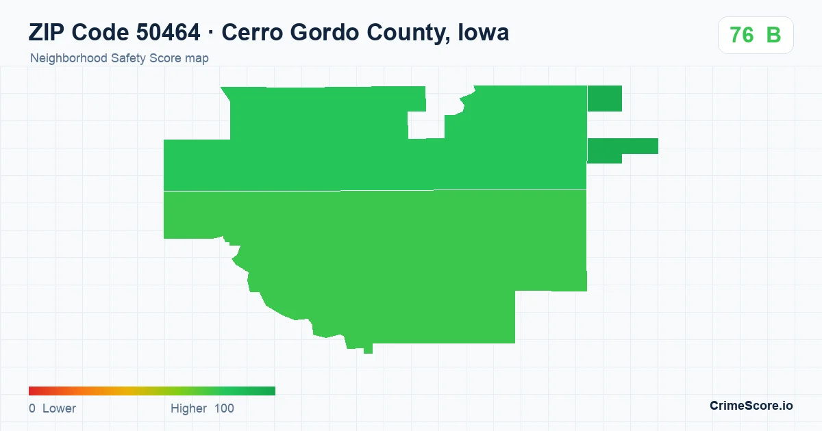 ZIP Code 50464 in Cerro Gordo County, Iowa neighborhood Safety Score map