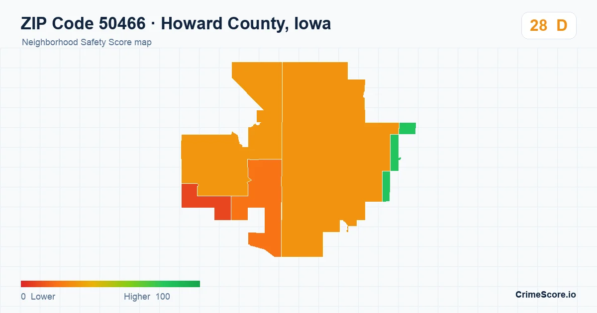 ZIP Code 50466 in Howard County, Iowa neighborhood Safety Score map
