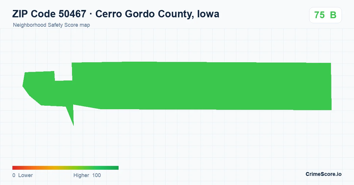 ZIP Code 50467 in Cerro Gordo County, Iowa neighborhood Safety Score map