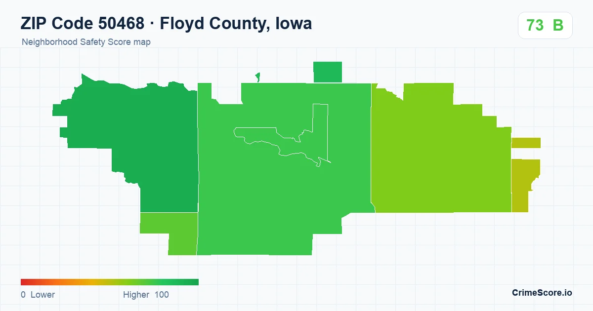 ZIP Code 50468 in Floyd County, Iowa neighborhood Safety Score map