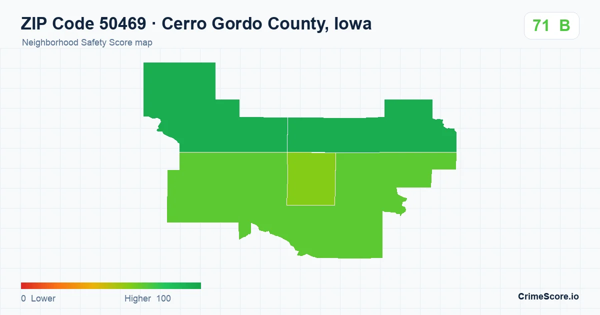 ZIP Code 50469 in Cerro Gordo County, Iowa neighborhood Safety Score map