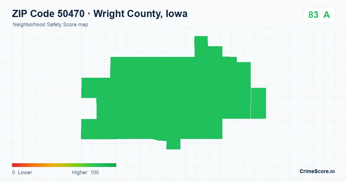 ZIP Code 50470 in Wright County, Iowa neighborhood Safety Score map