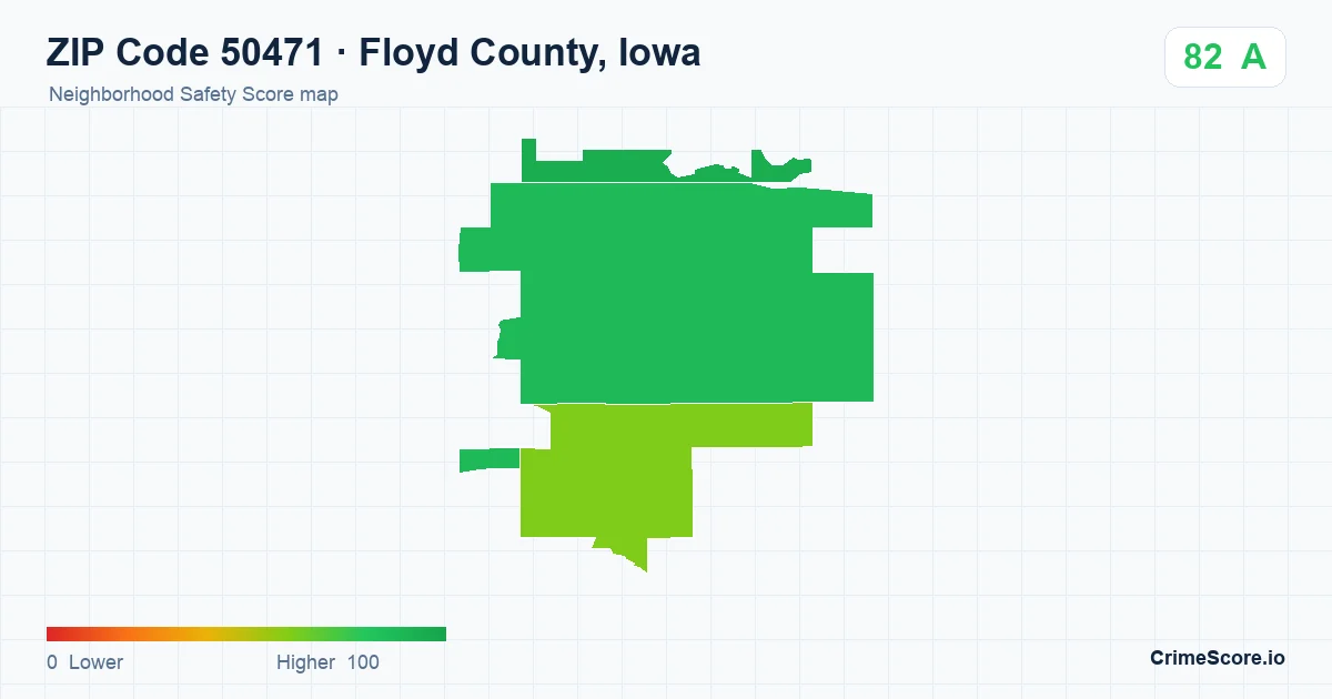 ZIP Code 50471 in Floyd County, Iowa neighborhood Safety Score map