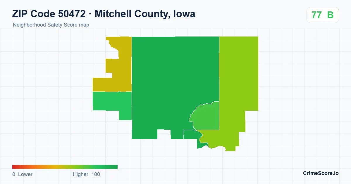 ZIP Code 50472 in Mitchell County, Iowa neighborhood Safety Score map