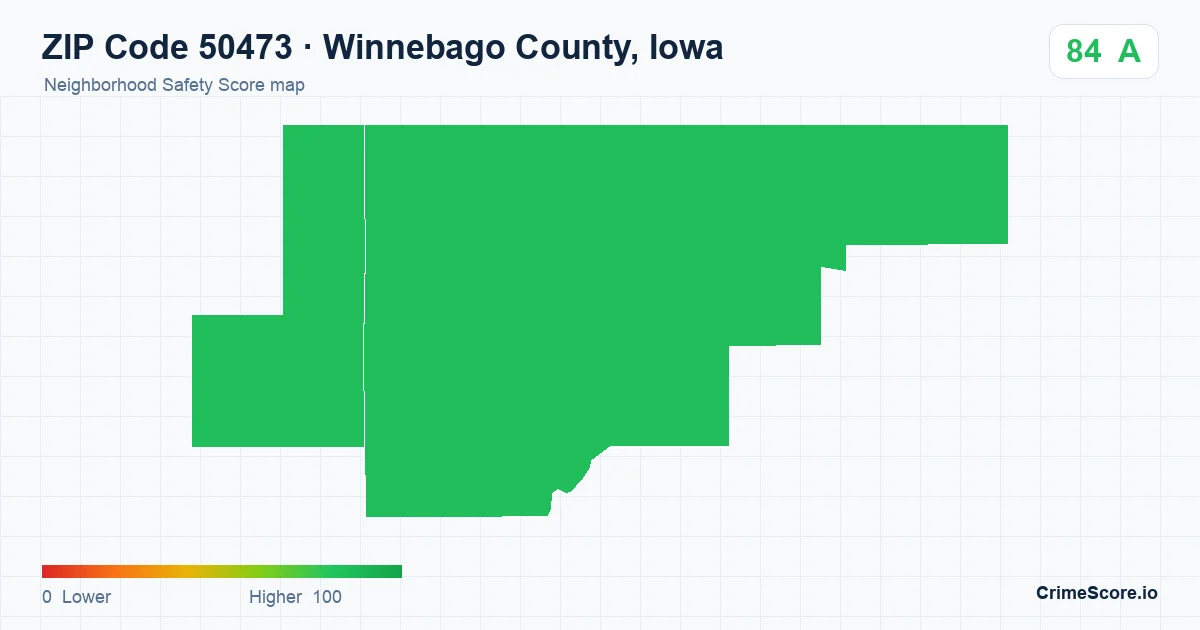 ZIP Code 50473 in Winnebago County, Iowa neighborhood Safety Score map