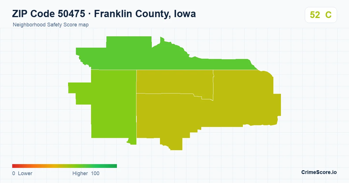 ZIP Code 50475 in Franklin County, Iowa neighborhood Safety Score map