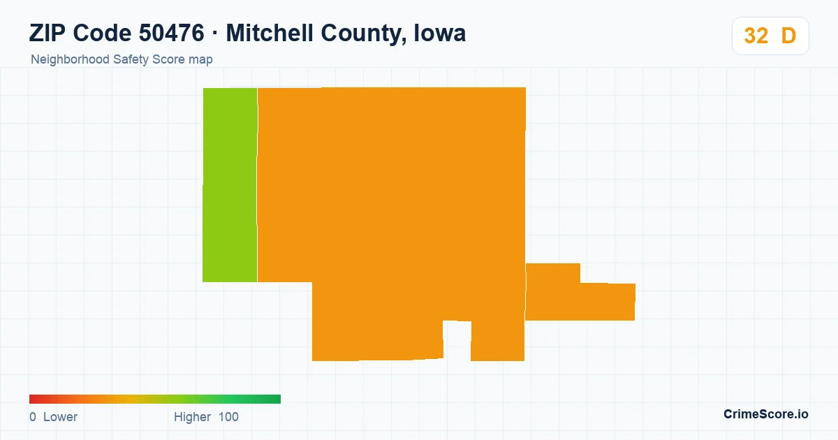 ZIP Code 50476 in Mitchell County, Iowa neighborhood Safety Score map