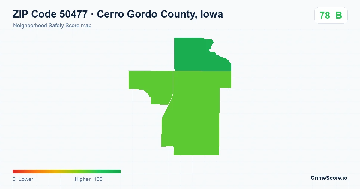 ZIP Code 50477 in Cerro Gordo County, Iowa neighborhood Safety Score map