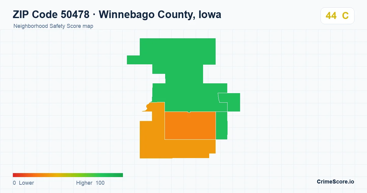 ZIP Code 50478 in Winnebago County, Iowa neighborhood Safety Score map