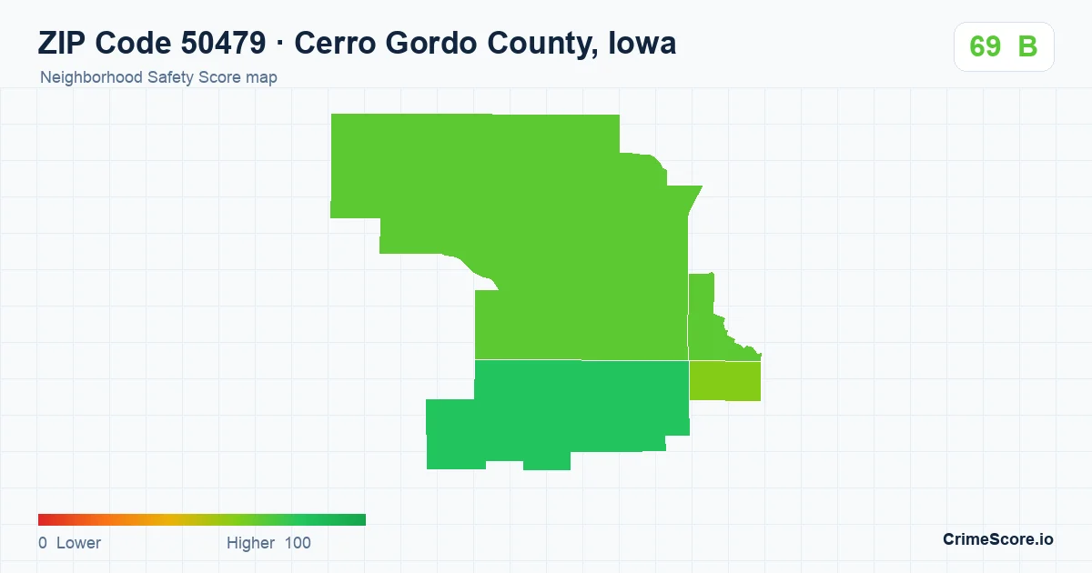 ZIP Code 50479 in Cerro Gordo County, Iowa neighborhood Safety Score map