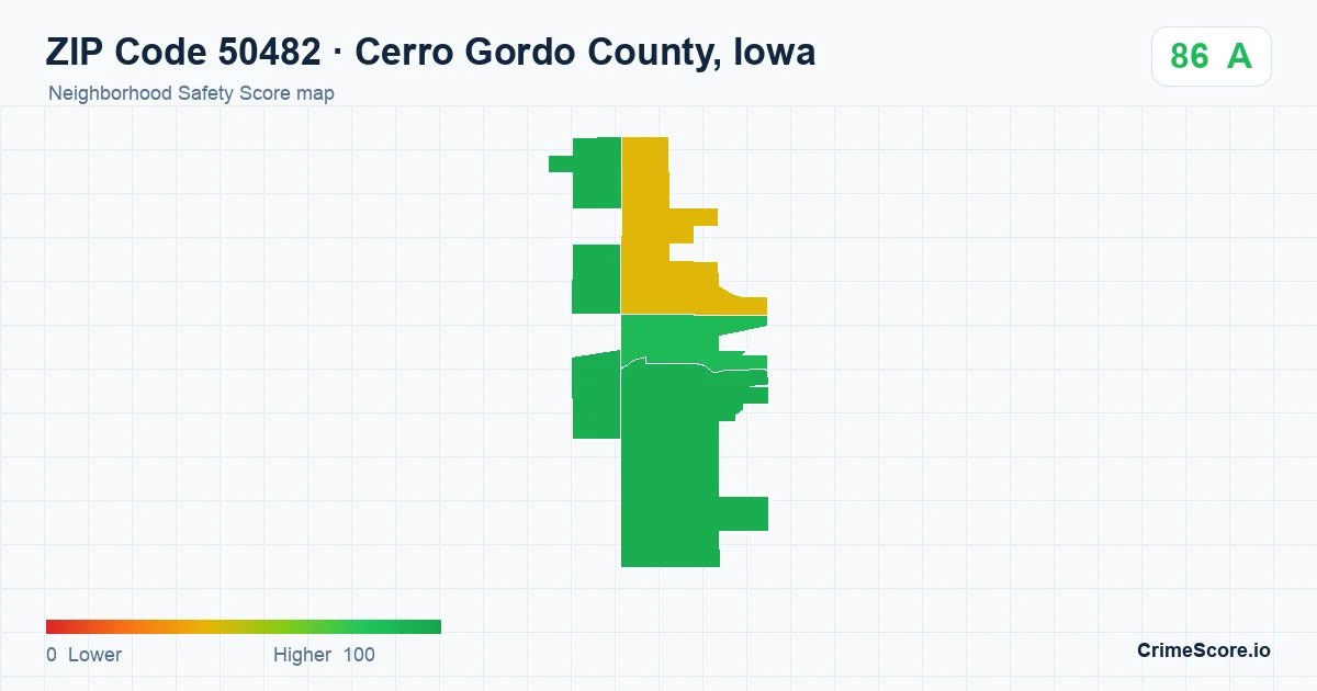 ZIP Code 50482 in Cerro Gordo County, Iowa neighborhood Safety Score map