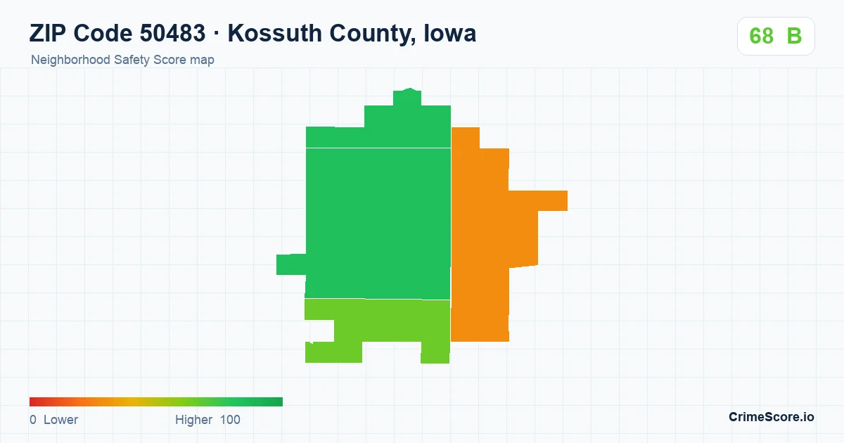 ZIP Code 50483 in Kossuth County, Iowa neighborhood Safety Score map