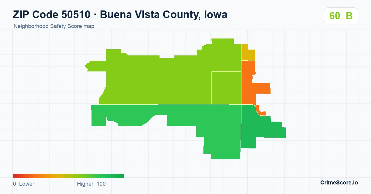 ZIP Code 50510 in Buena Vista County, Iowa neighborhood Safety Score map