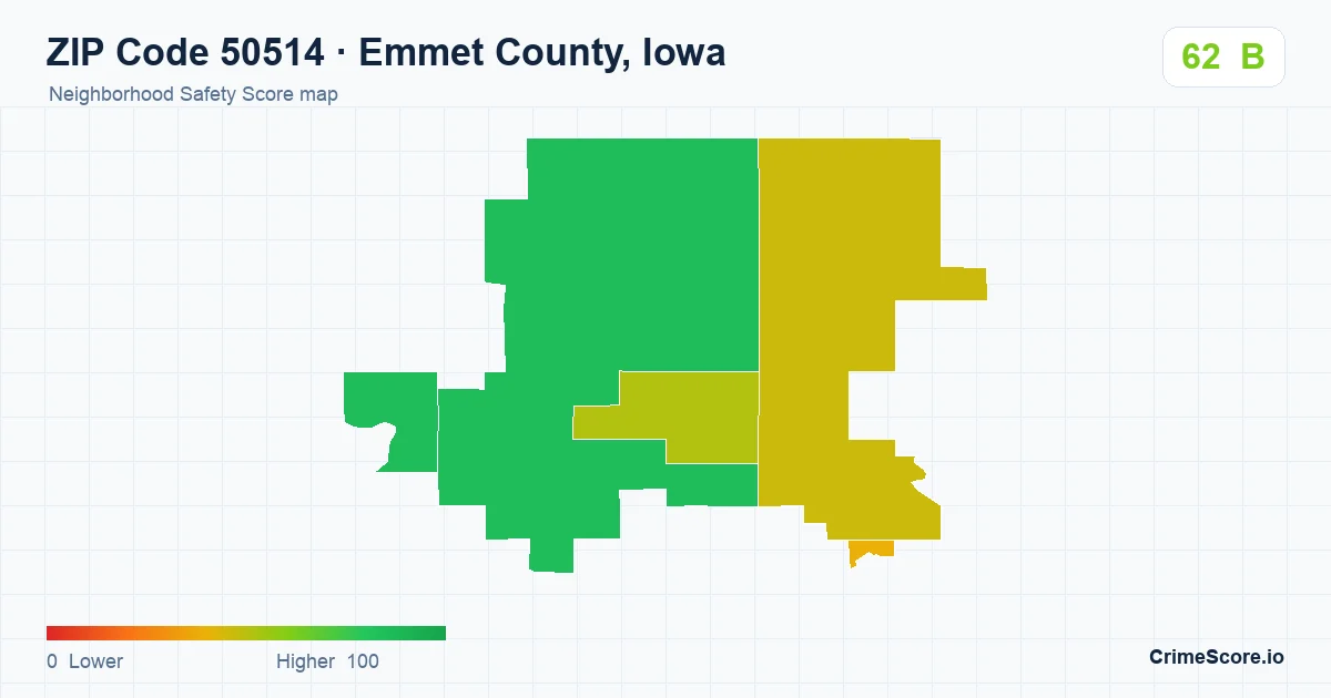 ZIP Code 50514 in Emmet County, Iowa neighborhood Safety Score map