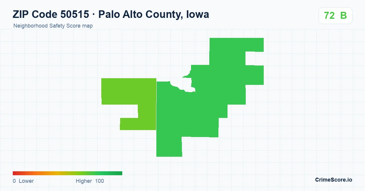 ZIP Code 50515 in Palo Alto County, Iowa neighborhood Safety Score map