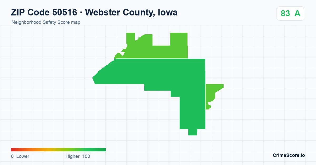 ZIP Code 50516 in Webster County, Iowa neighborhood Safety Score map