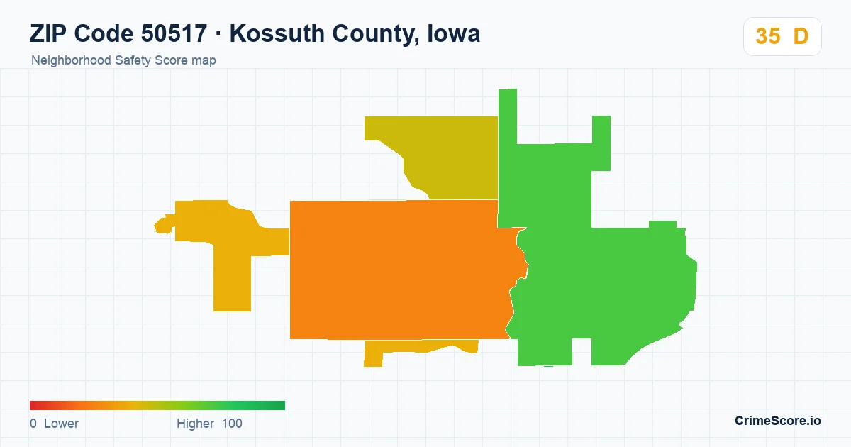 ZIP Code 50517 in Kossuth County, Iowa neighborhood Safety Score map