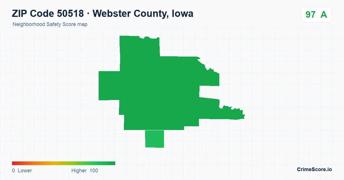 ZIP Code 50518 in Webster County, Iowa neighborhood Safety Score map