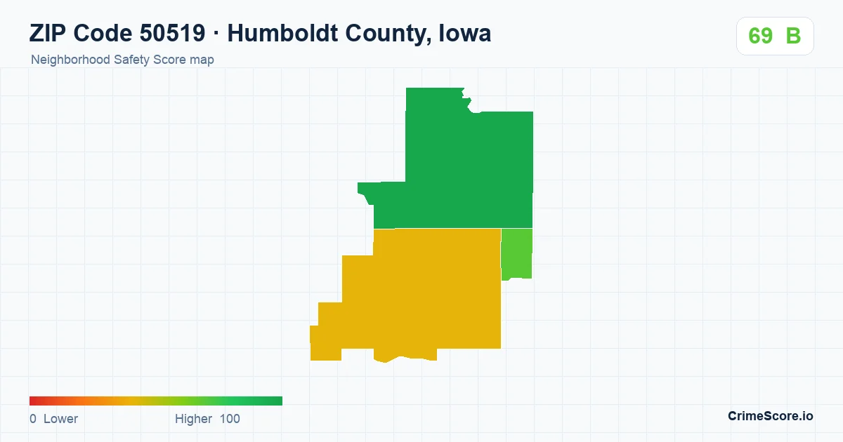 ZIP Code 50519 in Humboldt County, Iowa neighborhood Safety Score map