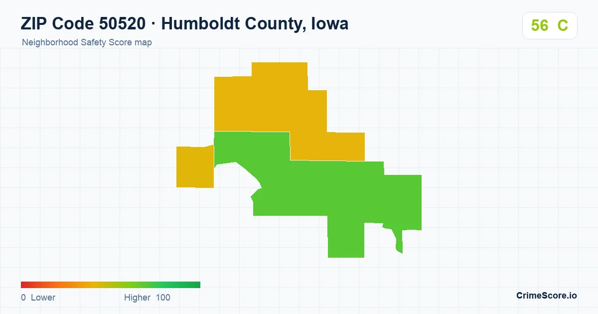 ZIP Code 50520 in Humboldt County, Iowa neighborhood Safety Score map