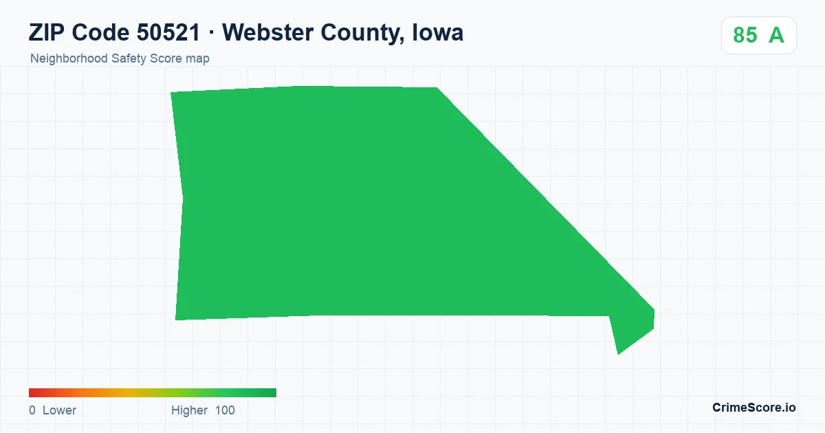 ZIP Code 50521 in Webster County, Iowa neighborhood Safety Score map