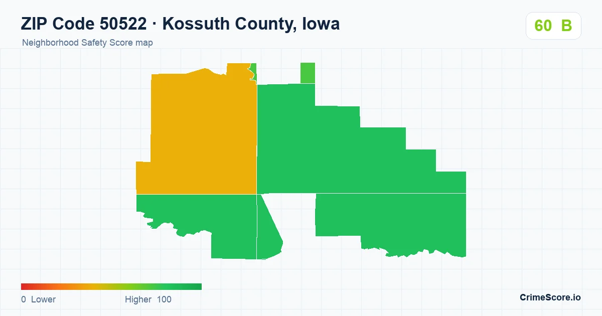 ZIP Code 50522 in Kossuth County, Iowa neighborhood Safety Score map