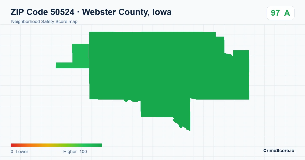 ZIP Code 50524 in Webster County, Iowa neighborhood Safety Score map