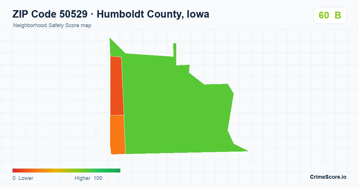 ZIP Code 50529 in Humboldt County, Iowa neighborhood Safety Score map