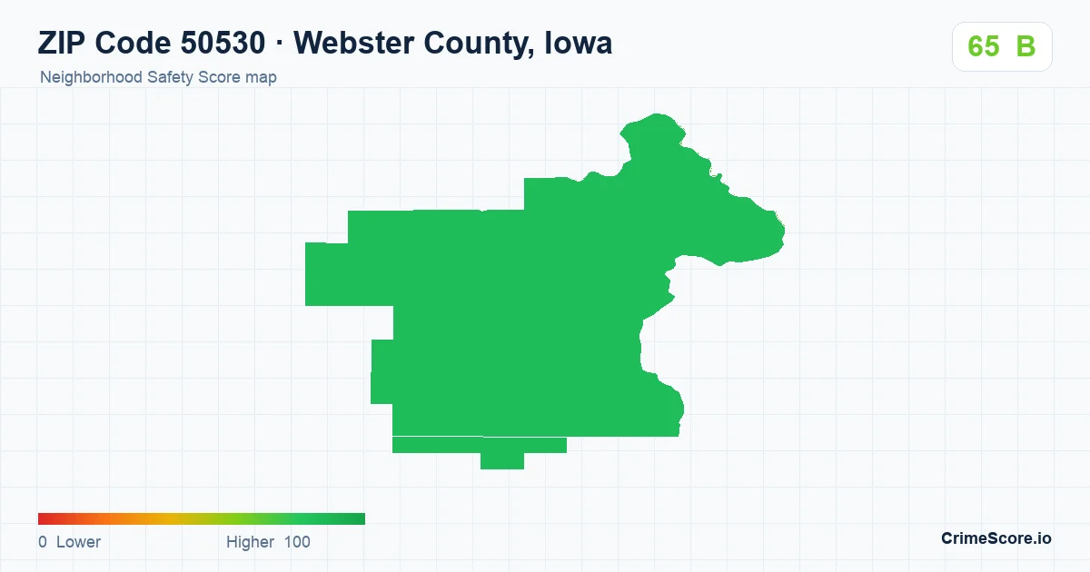 ZIP Code 50530 in Webster County, Iowa neighborhood Safety Score map