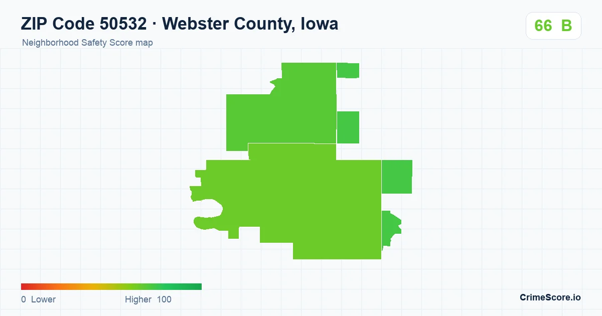 ZIP Code 50532 in Webster County, Iowa neighborhood Safety Score map