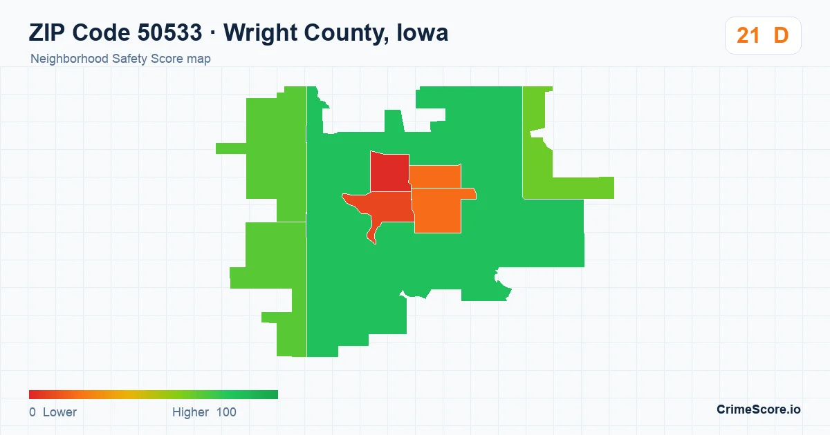 ZIP Code 50533 in Wright County, Iowa neighborhood Safety Score map
