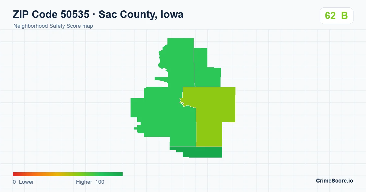 ZIP Code 50535 in Sac County, Iowa neighborhood Safety Score map